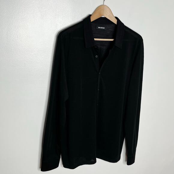 Naadam Long Sleeve Wool Button Up Shirt Mens Large Black Collared - Picture 3 of 10